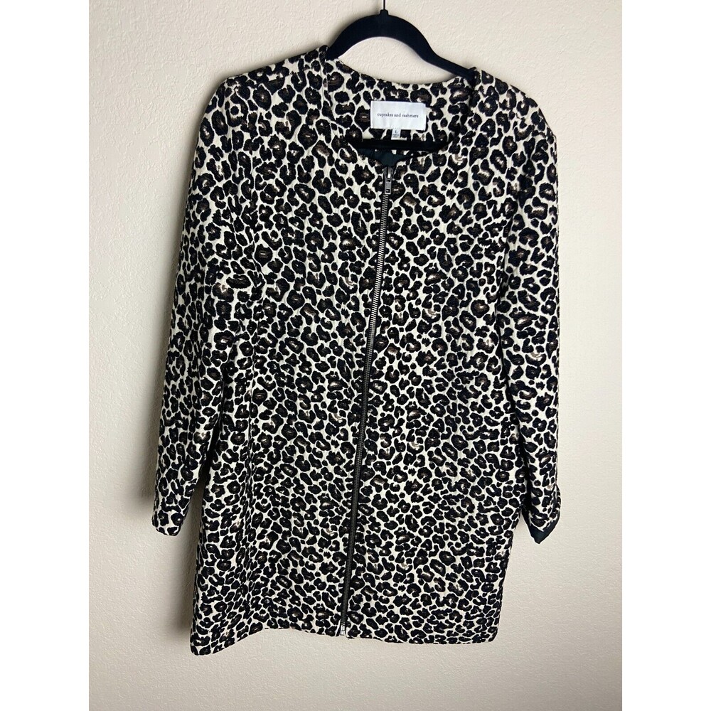 Cupcakes and Cashmere Womens Cardigan Leopard Print Size L Full Front Zip